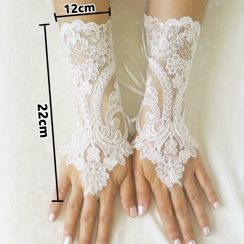 Gants de Mariage Blancs et Noirs en Dentelle à Fleurs pour Femme