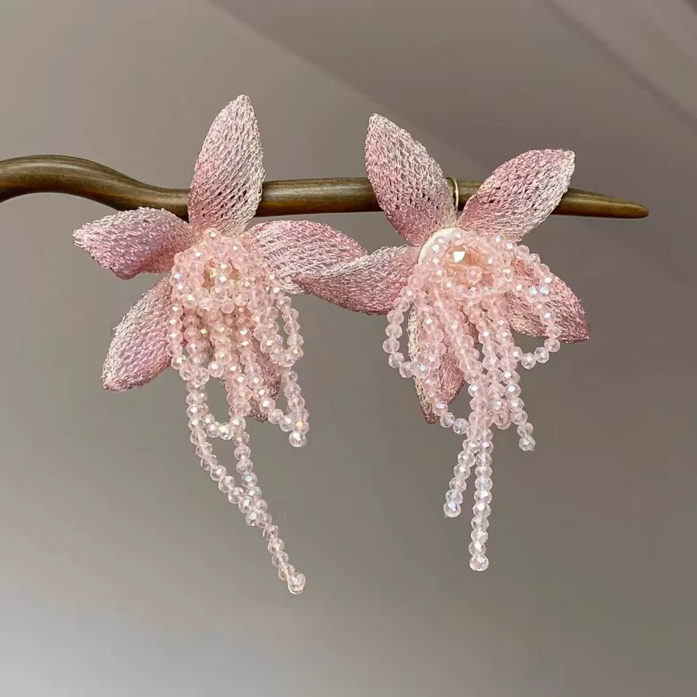 Nouveau Collier Ras-du-Cou Élégant Fleur Rose Délicate avec Chaîne Perlée en Cristal