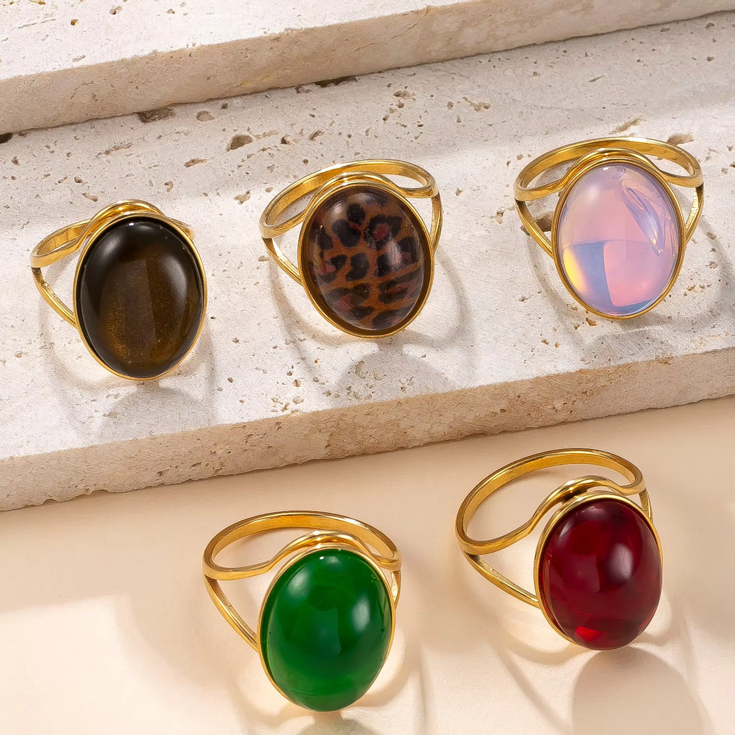 Bague en cristal d'aventurine naturelle pour femmes