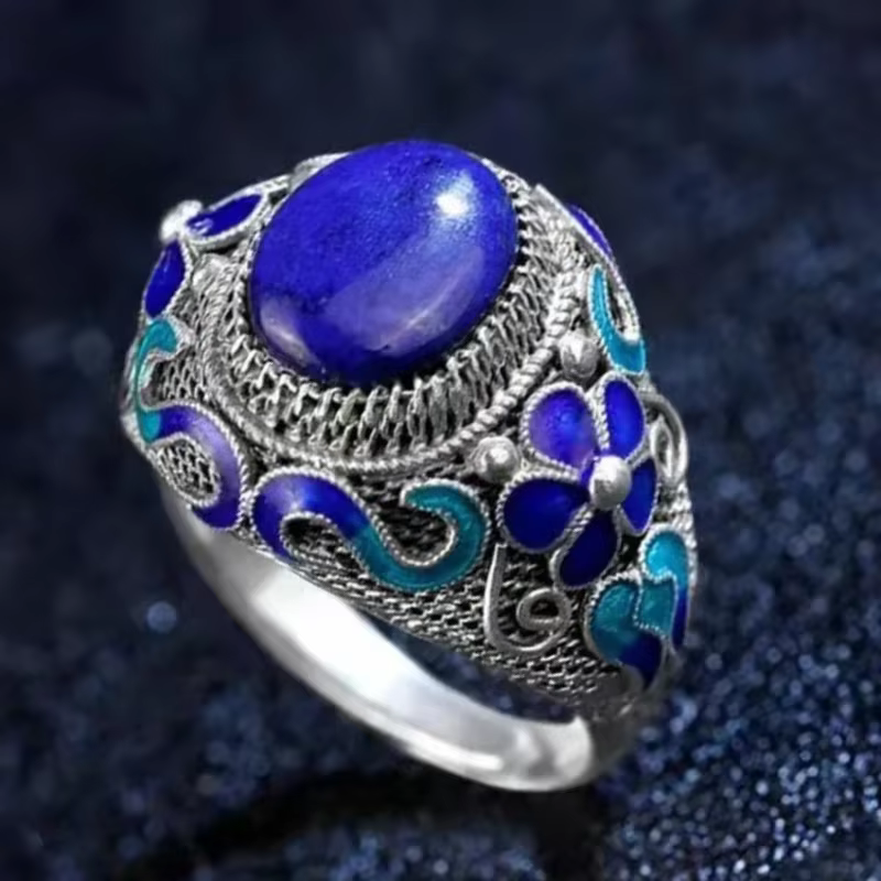 Bagues classiques en Lapis lazuli bleu pour femmes