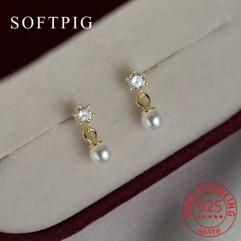 SOFTPIG – boucles d'oreilles en argent Sterling 925 véritable pour femmes