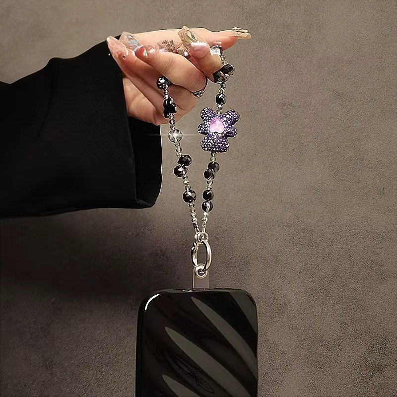 Lanière de téléphone portable de luxe haut de gamme avec ours en diamant