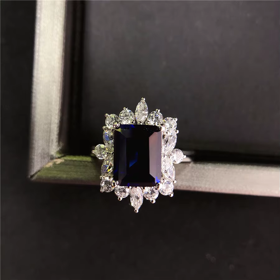 Bague de fiançailles en or blanc massif 18K pour femmes
