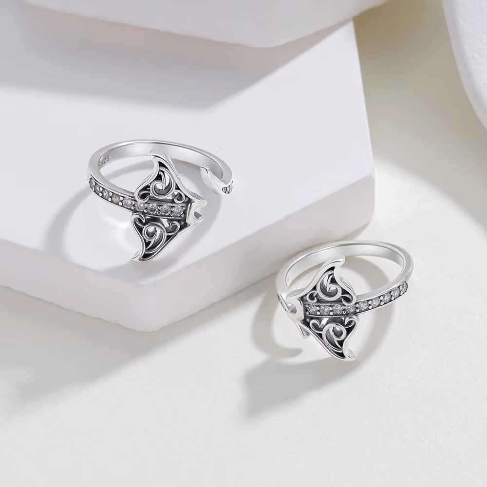 Bague bouche Manta Ray en argent Sterling S925