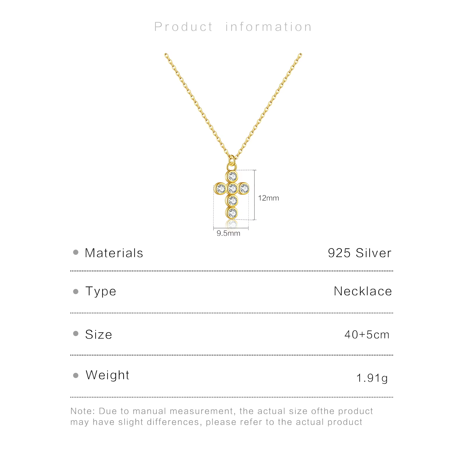 Collier en argent regardé 925 avec croix transparente pour femme