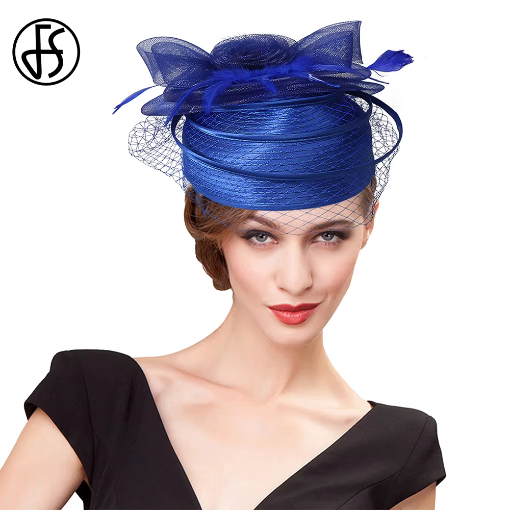 FS mariage église rouge chapeaux fascinateurs pour femme avec plume voile Cocktail fête coiffure 2025 dame élégante Kentucky Derby casquette