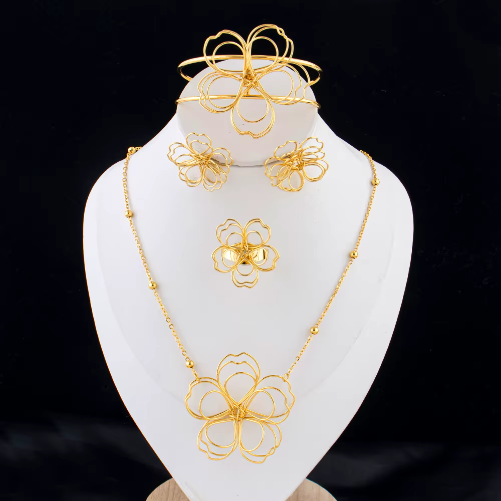 Parure de bijoux florale plaquée or pour femme