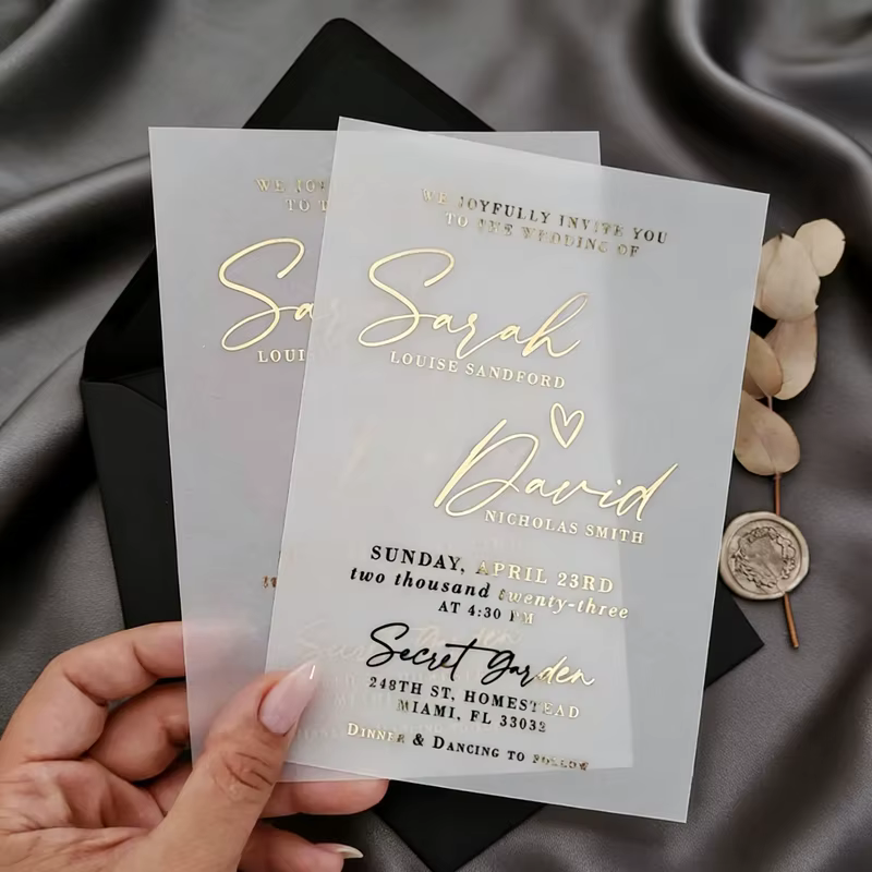 Lot de 10 invitations de mariage en papier vélin avec dorure à chaud