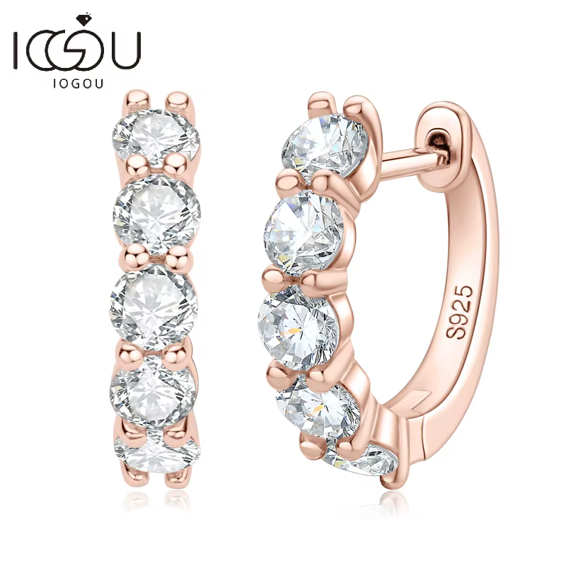 IOGOU – boucles d'oreilles Huggie couleur Moissanite pour femmes et filles