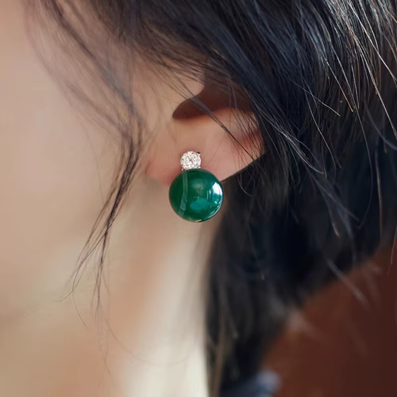 Boucles d'oreilles pendantes Minar de luxe en pierre naturelle de jade vert et zircone cubique pour femme