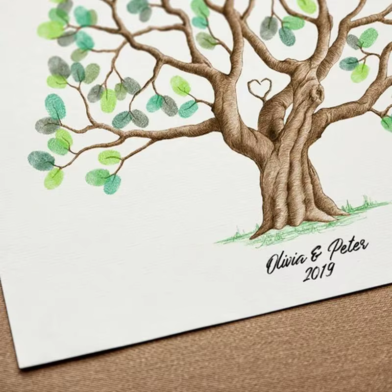 Livre d'Or de Mariage en Toile avec Arbre à Empreintes Digitales