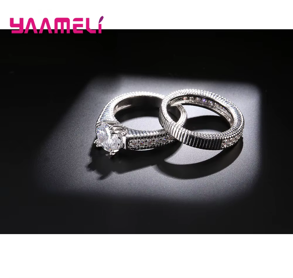 Ensemble de bagues de fiançailles élégantes en argent Sterling 925