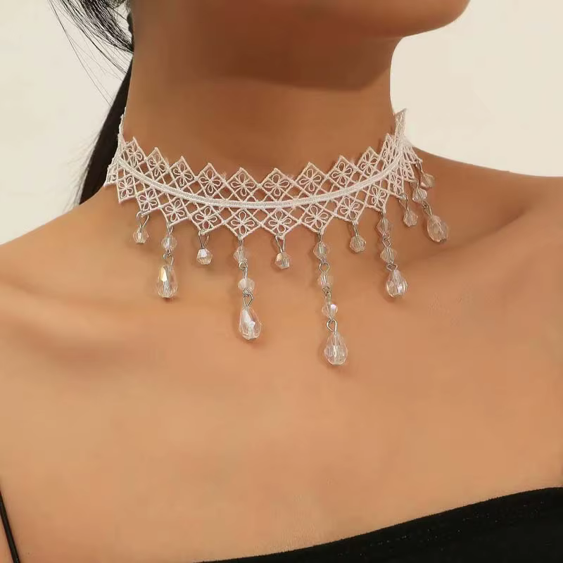 Collier Punk gothique en dentelle noire pour femmes