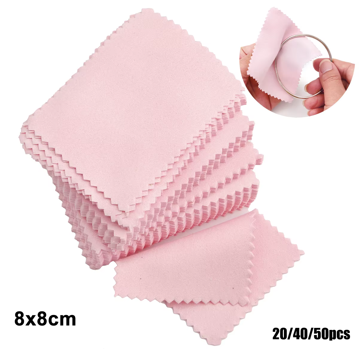 50 pcs/pack 8 cm * 8 cm bijoux polissage couleur rose tissu vernis chiffon de nettoyage soin pour 925 propre
