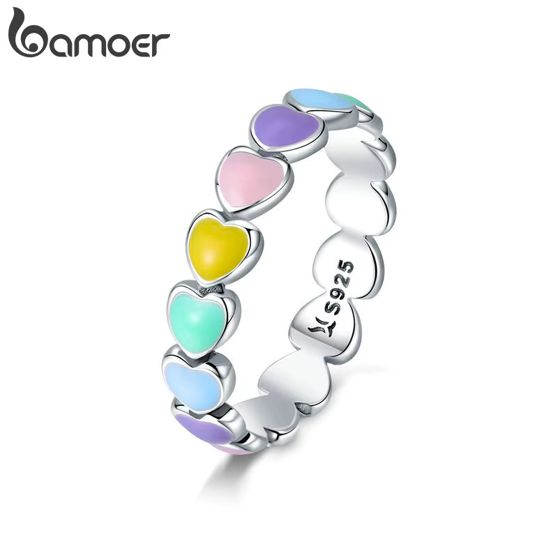 BAMOER – bague en argent Sterling 925 arc-en-ciel pour fille