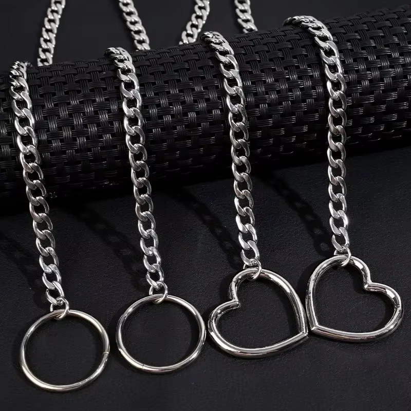 Collier coeur en acier inoxydable été femmes filles rétro Punk couleur argent