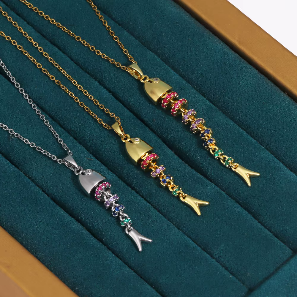 Collier avec pendentif poisson en Zircon coloré scintillant pour femmes