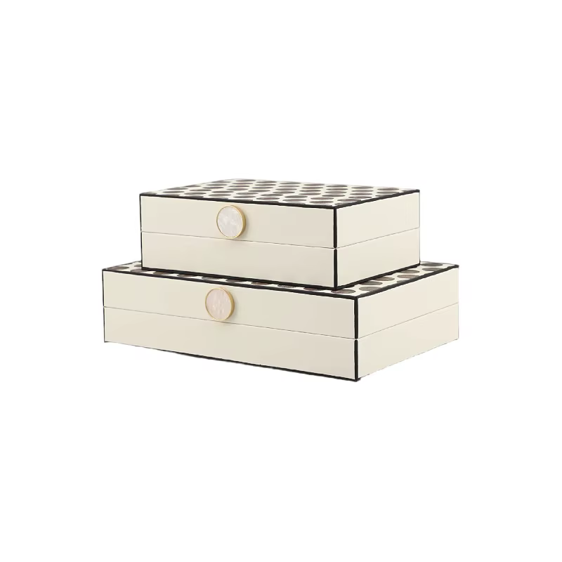 Boîte à bijoux rectangulaire en cuir à pois pour rangement