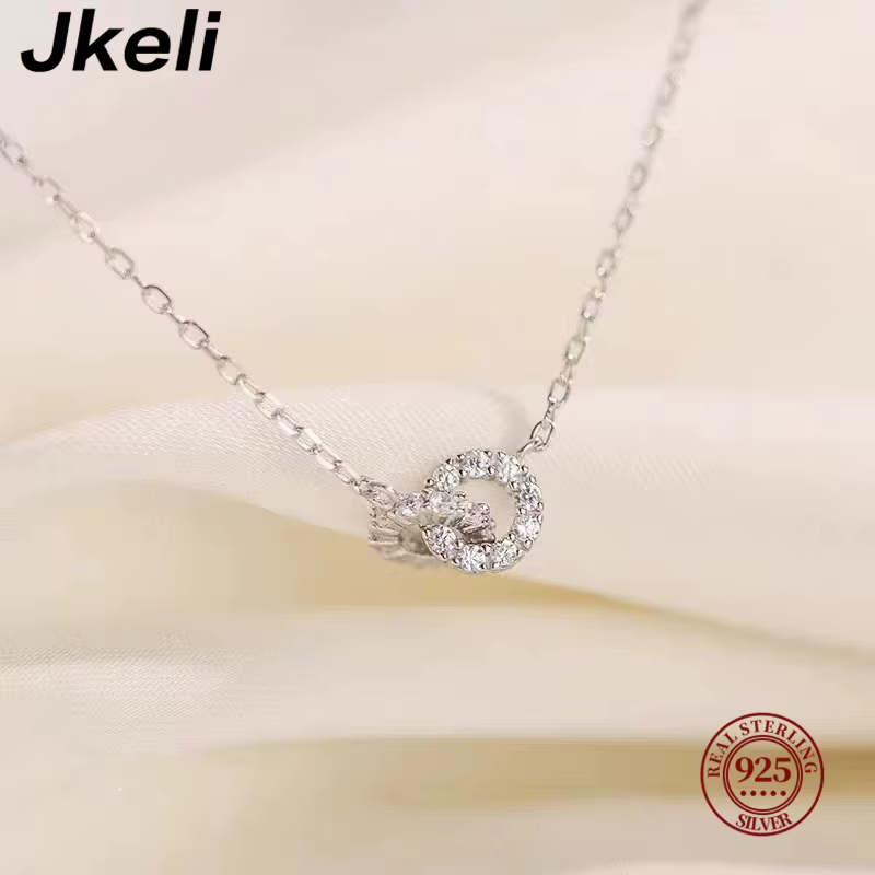 Jkeli coréen exquis pavé cristal géométrie S925 en argent Sterling pendentif collier femmes mode charme fête bijoux