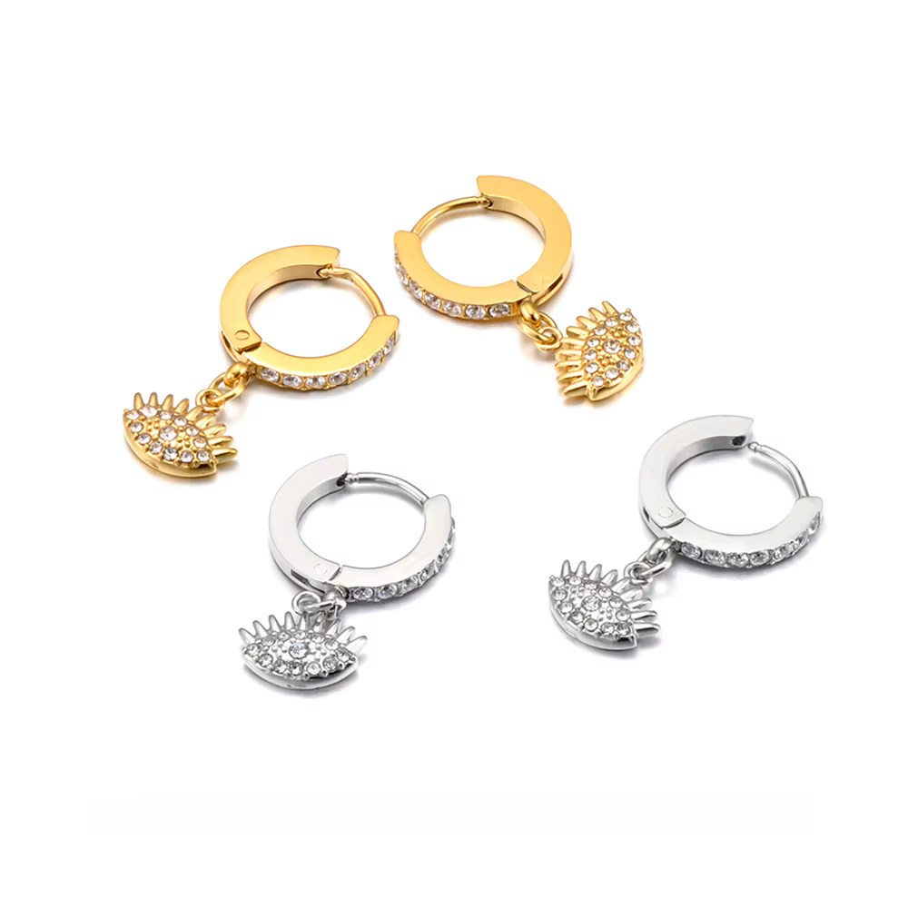 Lokaer ethnique Zircon mauvais œil pendentif boucles d'oreilles pour femmes en acier inoxydable 316L plaqué or boucle