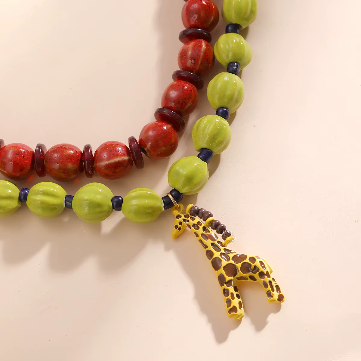 Collier pendentif girafe longue à plusieurs couches tissé à la main pour femme