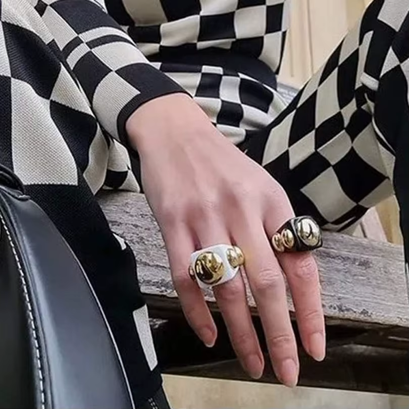 Grand anneau en résine acrylique or diamant couleur bonbon géométrique INS été fille chaude gelée