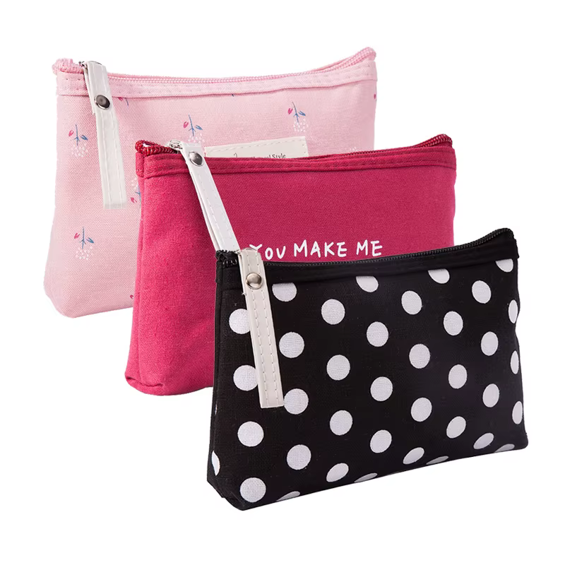 Sac à cosmétiques en toile souple imprimé à pois pour femmes