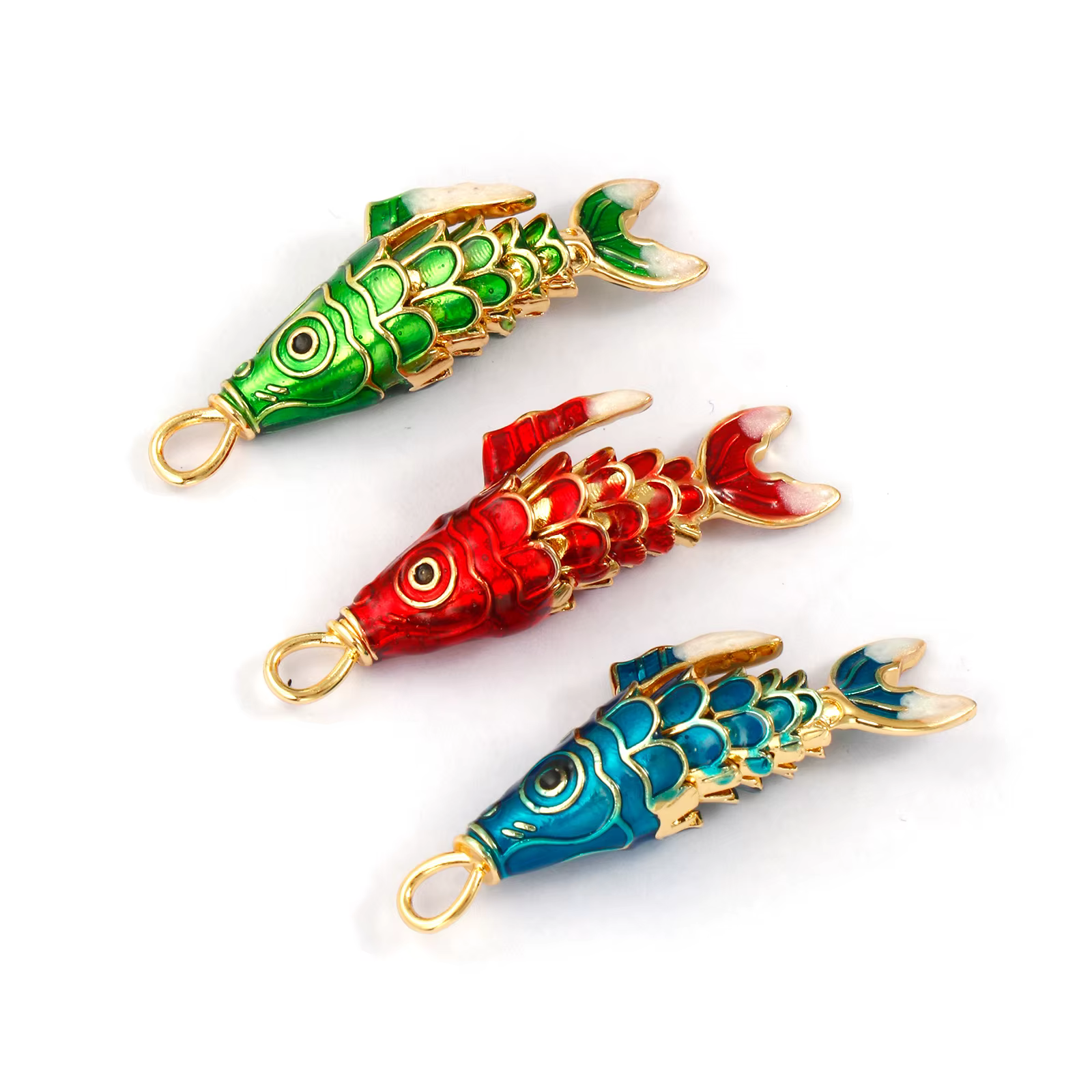 1 pièce mobile en laiton océan bijoux poisson pendentifs 18K plaqué or émail rouge vert bleu