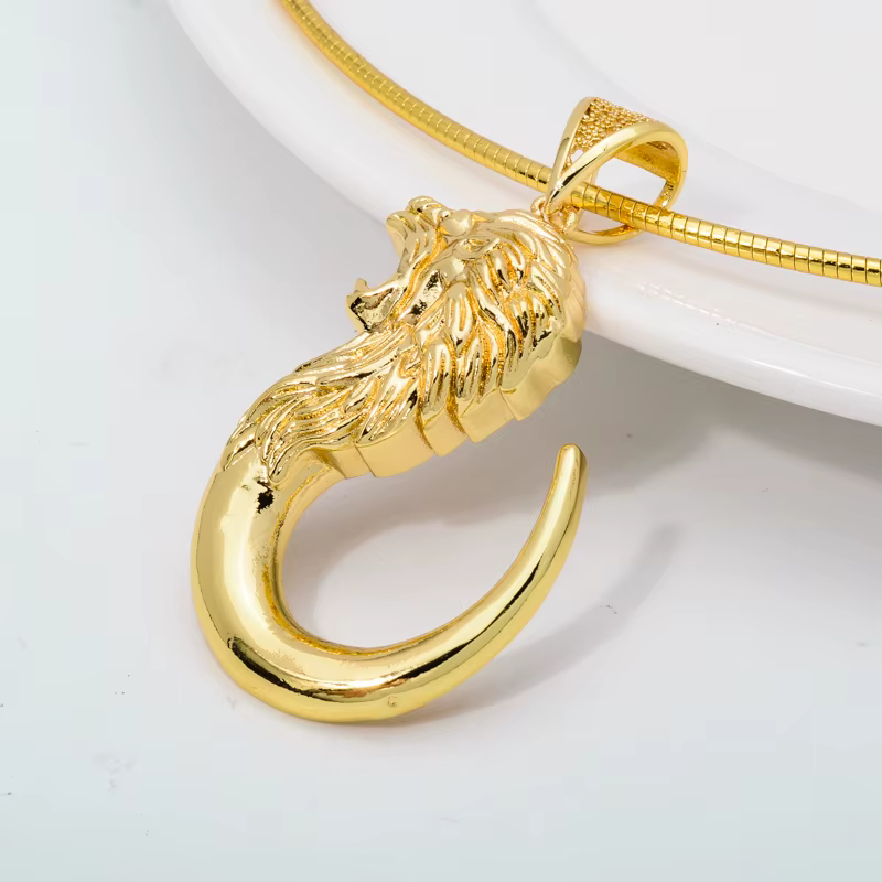 Ensembles de bijoux ensoleillés Hip Hop tête de Lion conception exagérée boucles d'oreilles pendentif collier femmes cuivre plaqué or de haute qualité