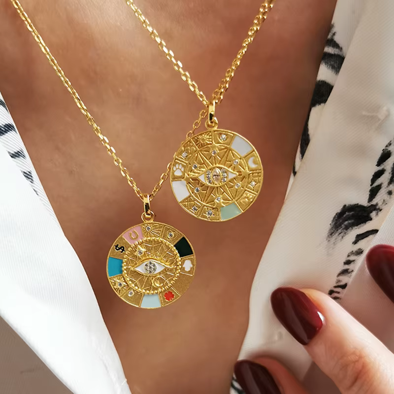 Pendentifs Juya en émail multicolore plaqué or 18 carats