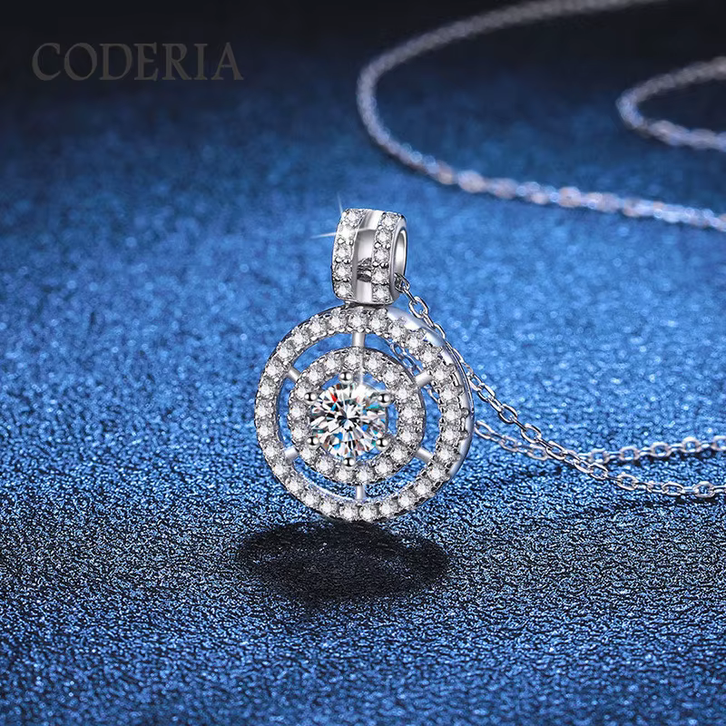 Collier pendentif de luxe en Moissanite plaqué or blanc 18 carats
