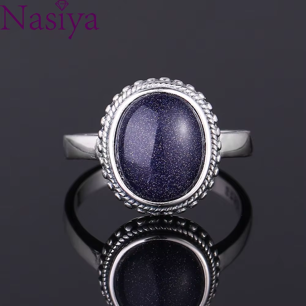 Nasiya-Bagues ovales en grès bleu pour femmes et filles