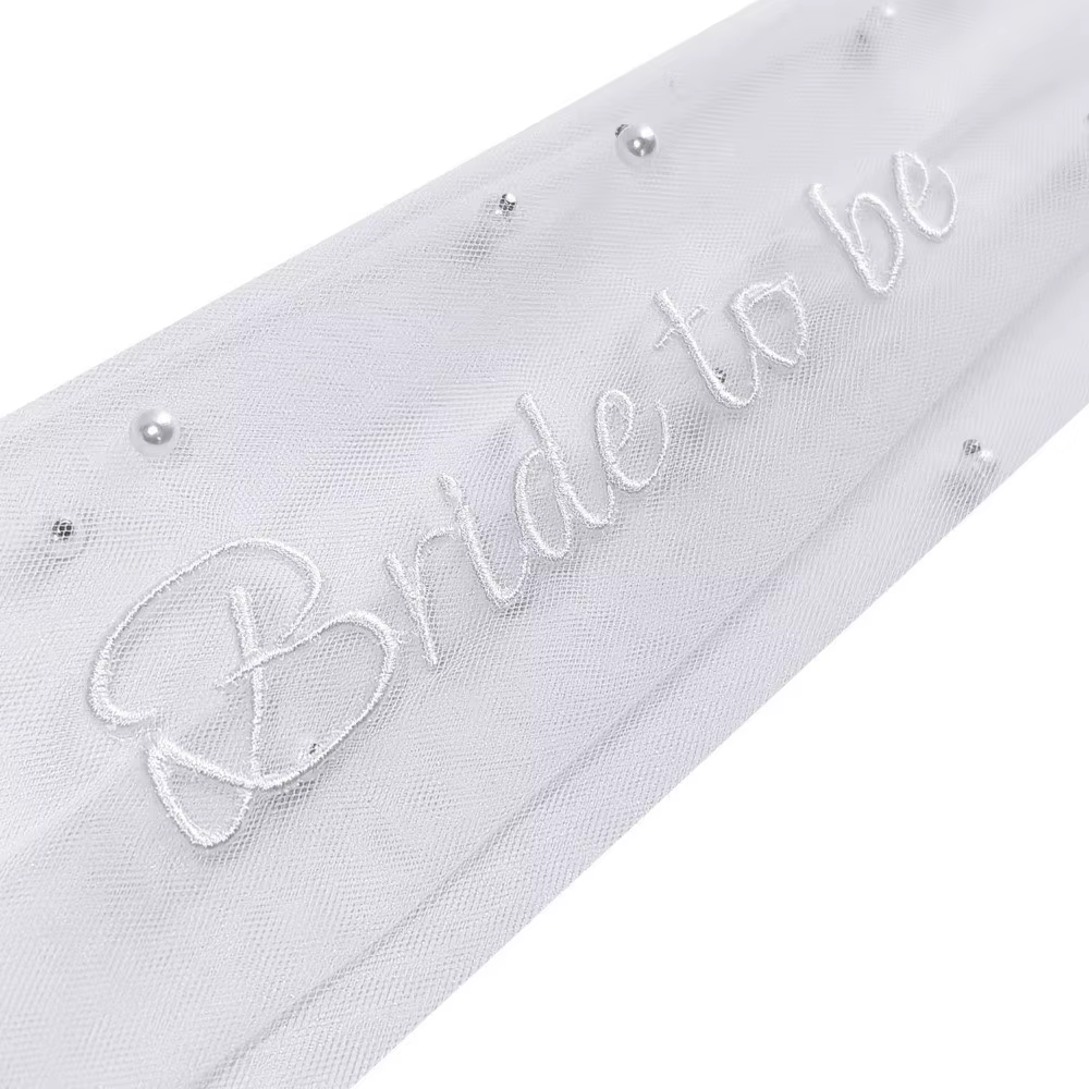 Voile de mariée simple à fleurs avec ruban de perles