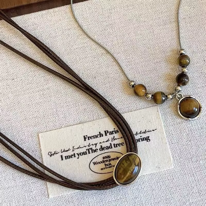 Collier en pierre d'oeil de tigre naturel pour hommes et femmes