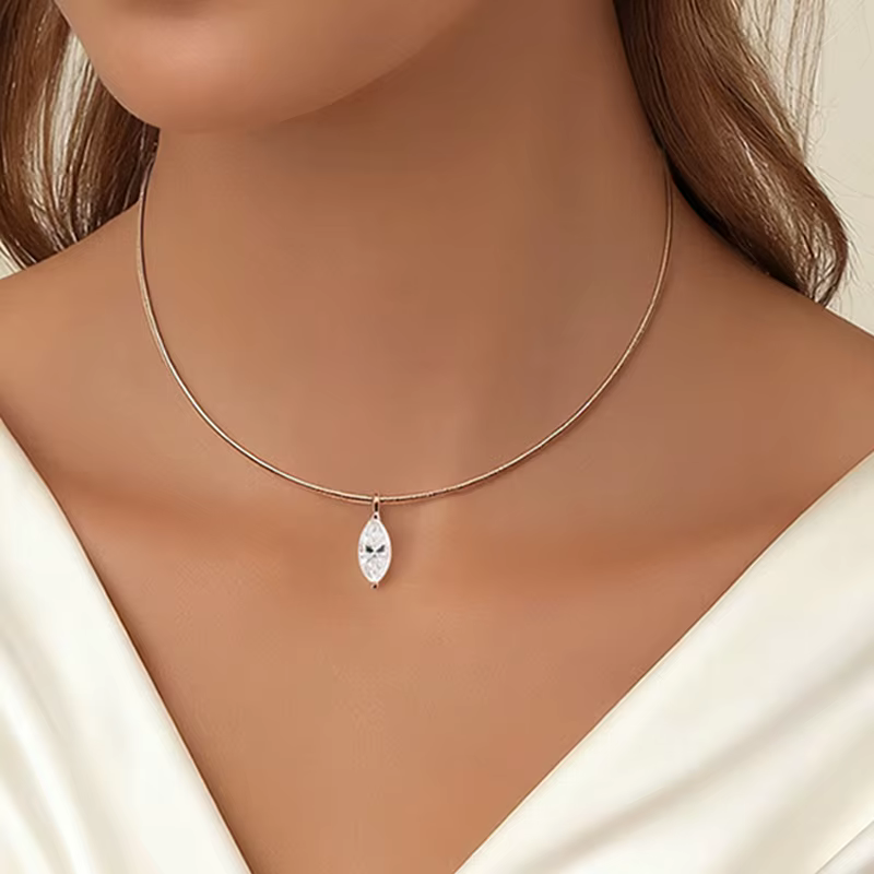 Smyoue 3CT 7*14MM Marquise coupe Moissanite collier pour femmes Solitaire pendentif chaîne scintillante laboratoire diamant pur 925 bijoux