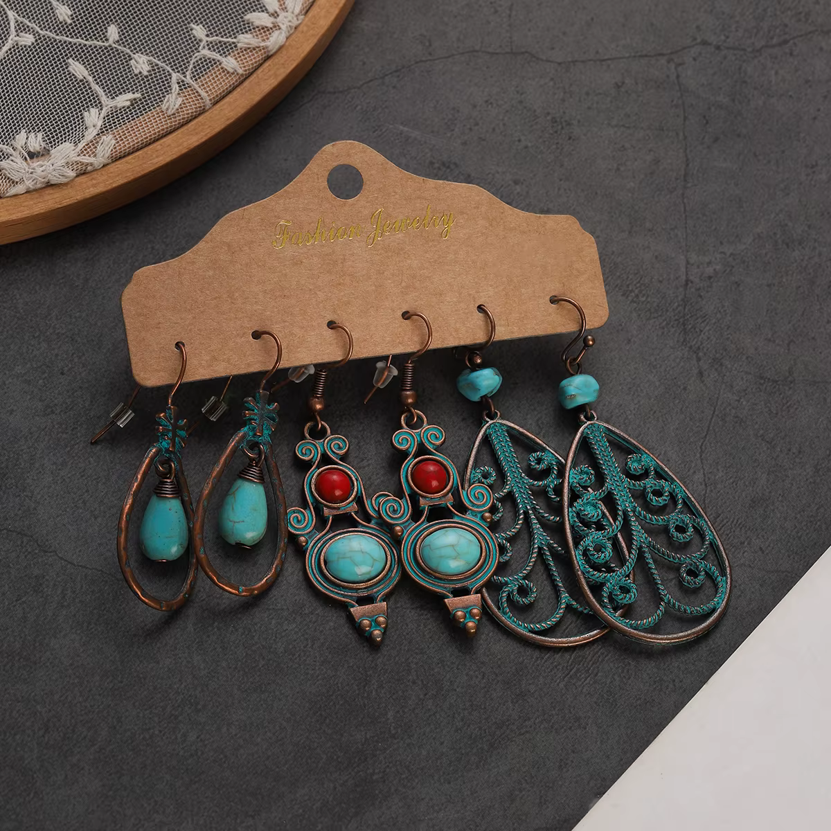 Vintage 2024 boucles d'oreilles ensembles Pendientes ethnique Bronze géométrique Triangle rond pendentif