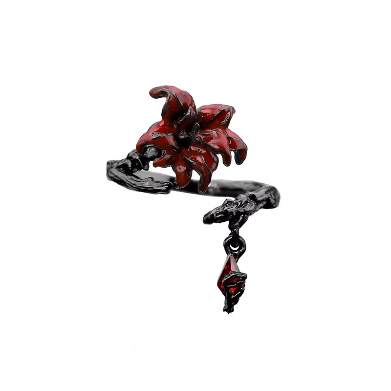 ANENJERY Datura fleur anneau ouvert pour les femmes Cool doux gothique Style foncé Niche Design bijoux cadeaux en gros