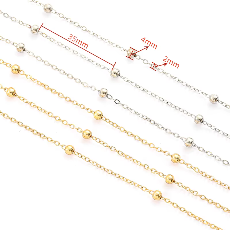 Chaîne de perles plaquées or KC et rhodium