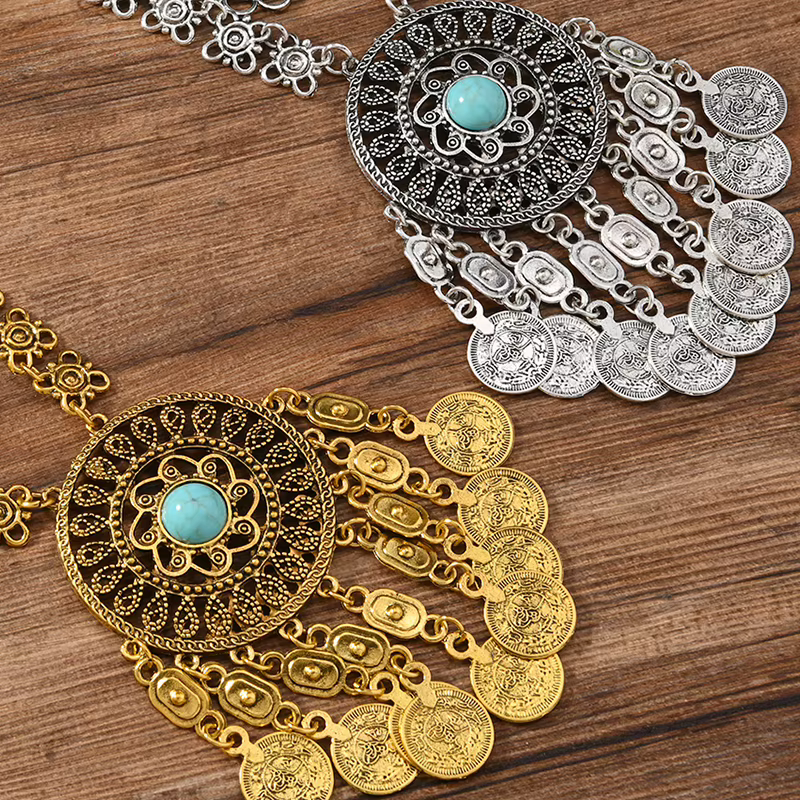 Collier ethnique en forme de pièce de monnaie Turquoise