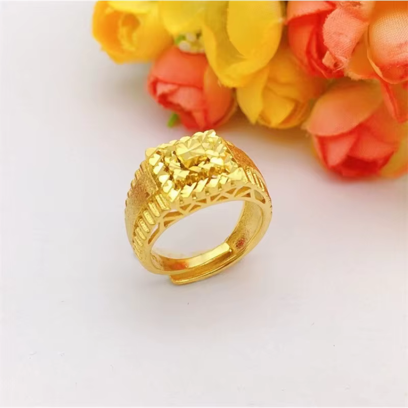 Bague trapézoïdale ajustable de style pagode pour homme, en or véritable 24 carats, de luxe – Bijoux fins haut de gamme