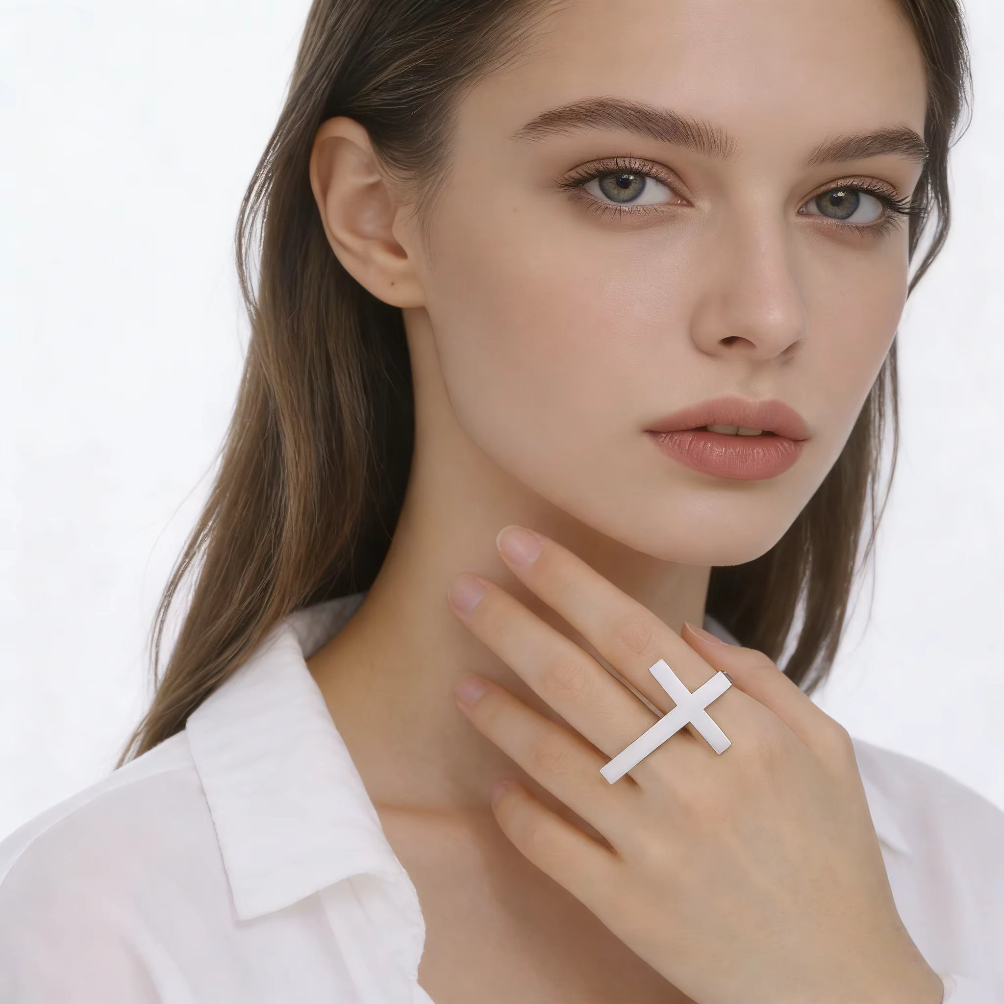 Bague Croix pour Femme et Homme en Acier Inoxydable Réglable
