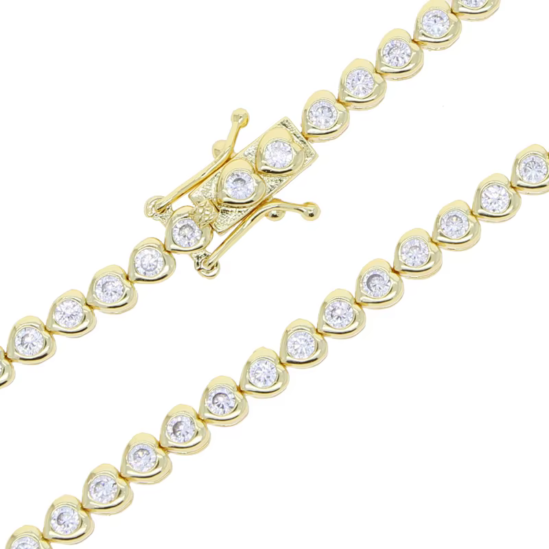 Nouveau bracelet chaîne tennis en forme de cœur couleur or pour femme