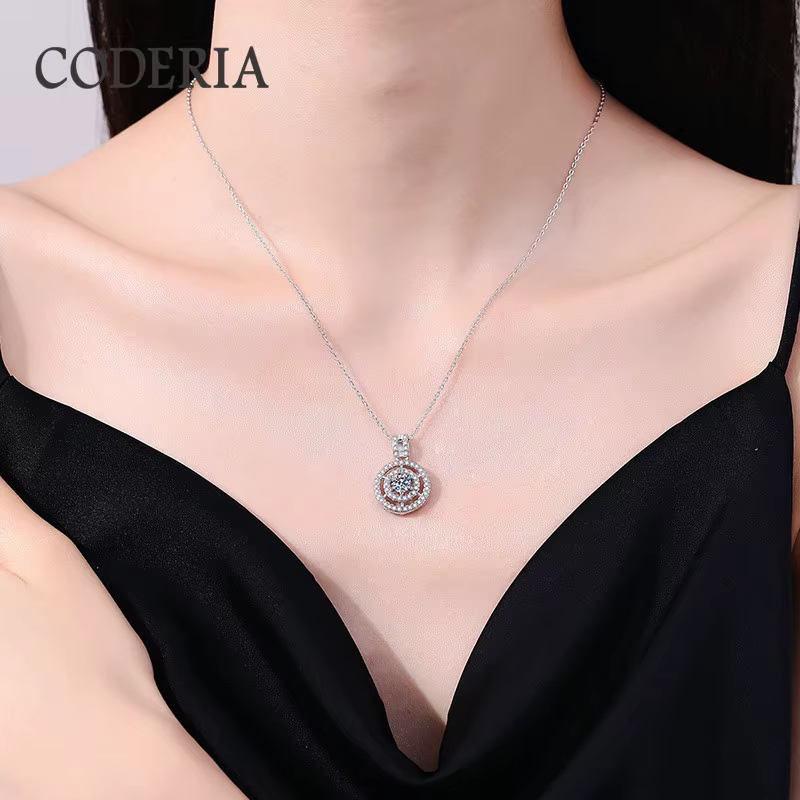 Collier pendentif de luxe en Moissanite plaqué or blanc 18 carats