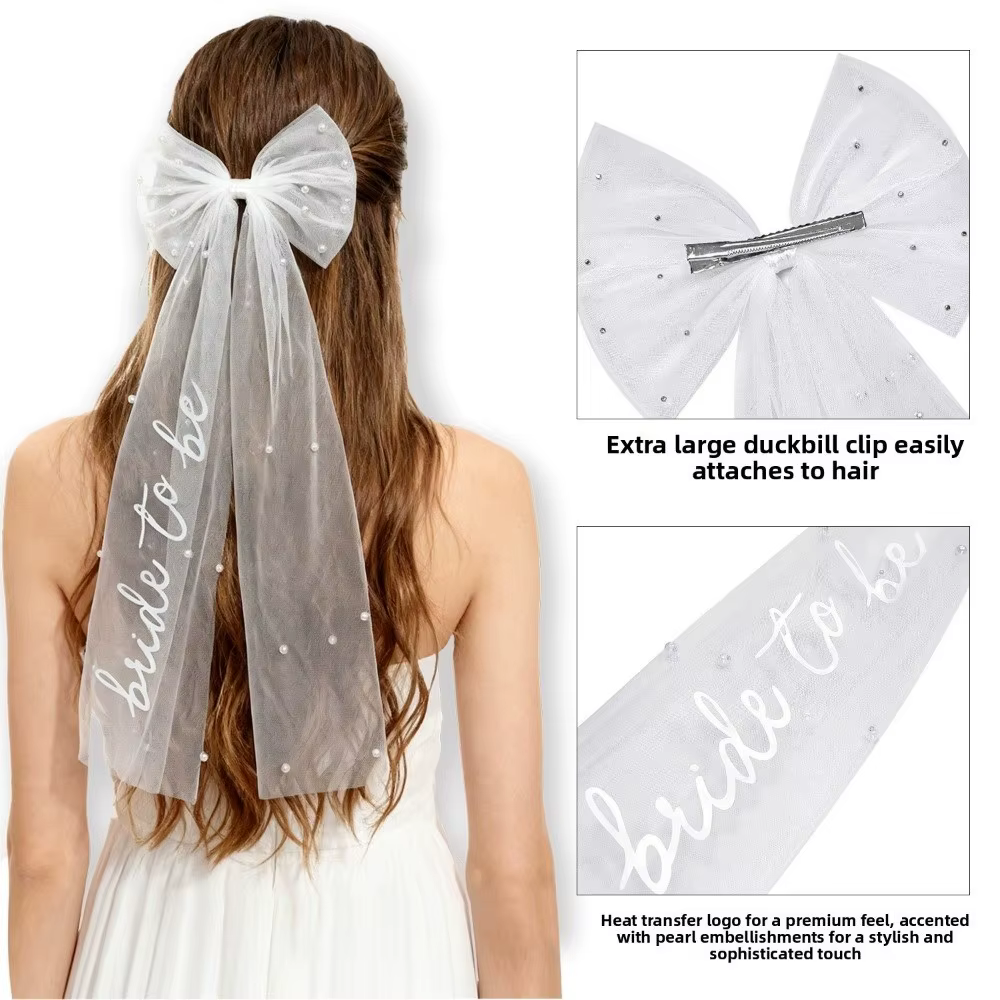 Voile de mariée minimaliste à fleurs avec nœud perlé