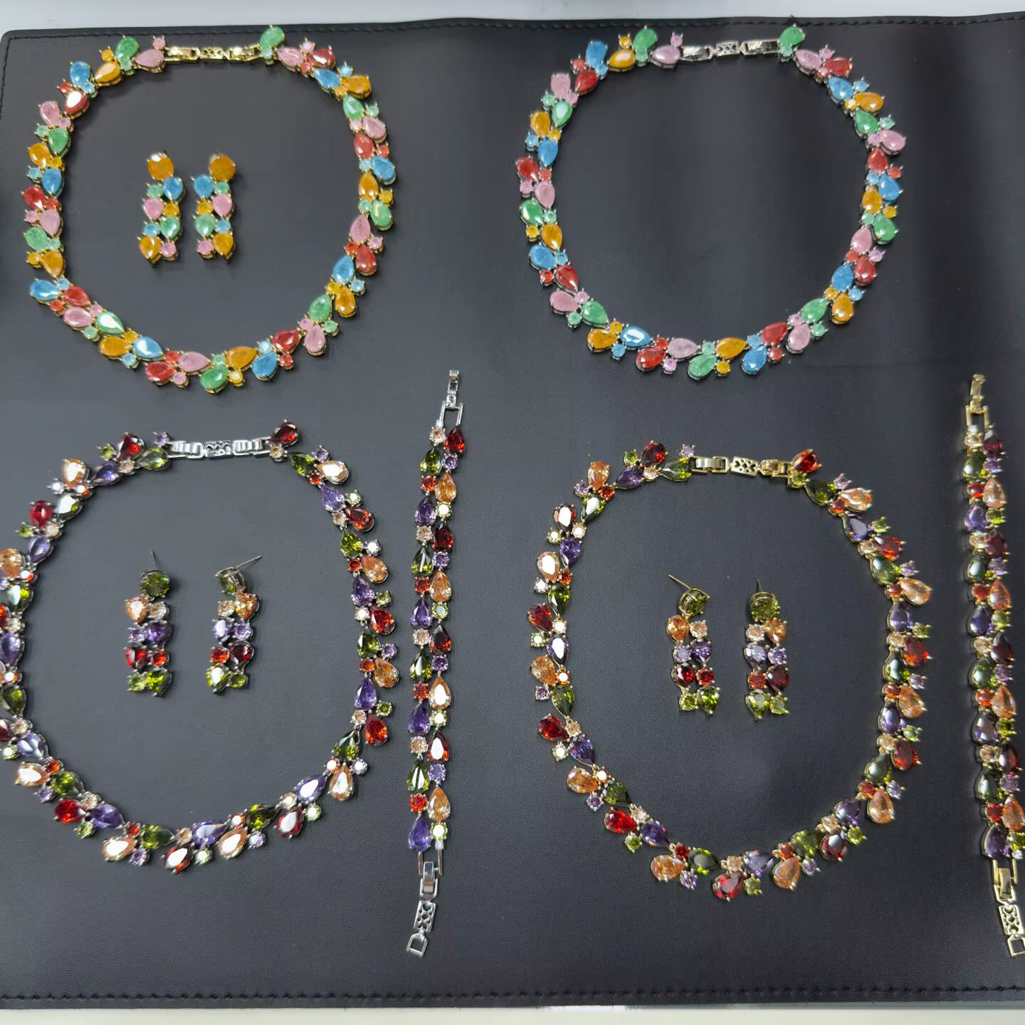 Ensemble de boucles d'oreilles et de collier pour femmes, zircon, goutte d'eau, Mona Lisa, goutte d'eau colorée