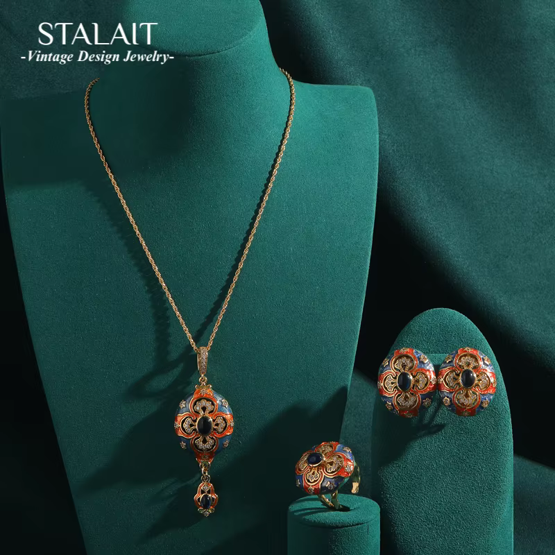 Ensembles de bijoux de Dubaï en émail narévidés pour femmes