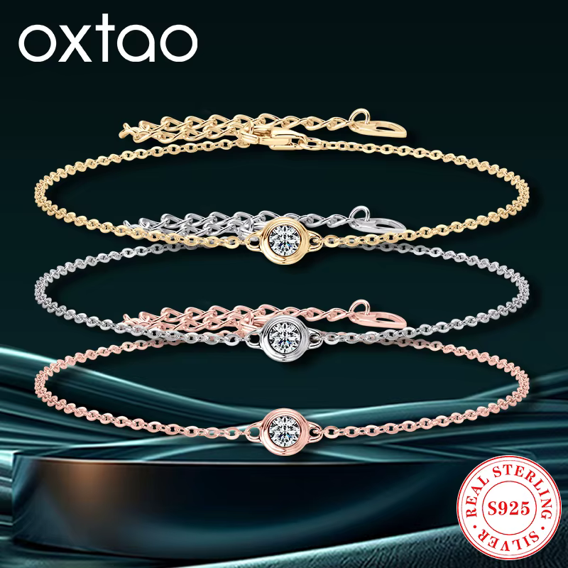 OXTAO D couleur 3mm Moissanite diamant Bracelet 925 en argent Sterling mode Solitaire pierre Bracelets charme bijoux de mariage cadeaux