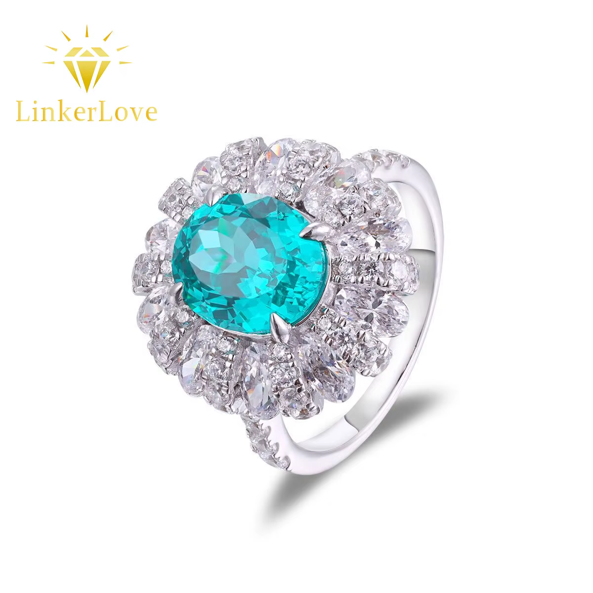 Bague de fiançailles LinkerLove 5CT en tourmaline Paraiba taille ovale pour femme