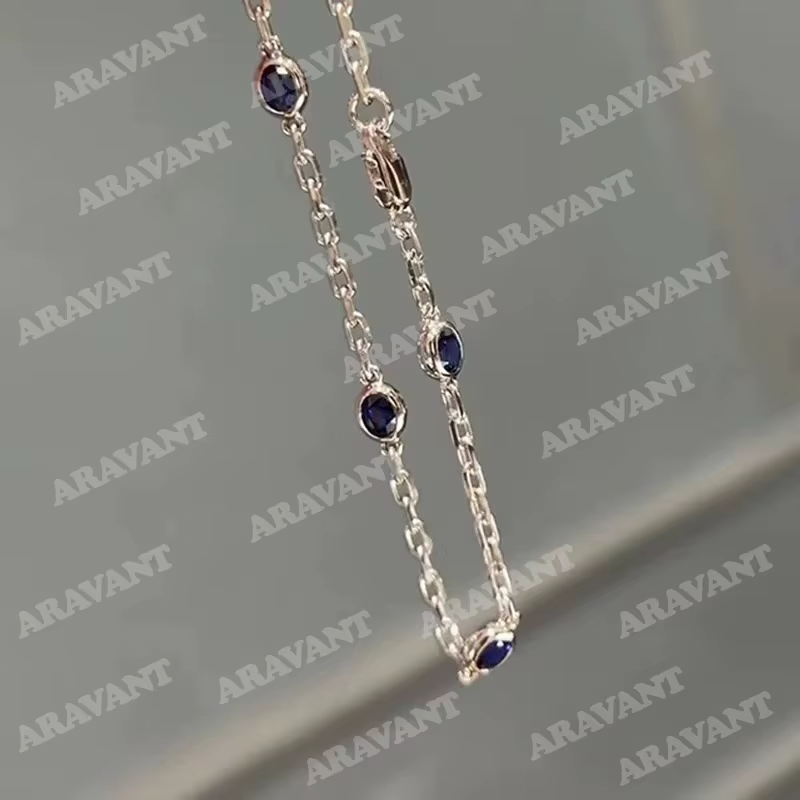 Aravant 925 argent rond bleu Zircon Bracelets chaînes pour femmes bijoux de mariage