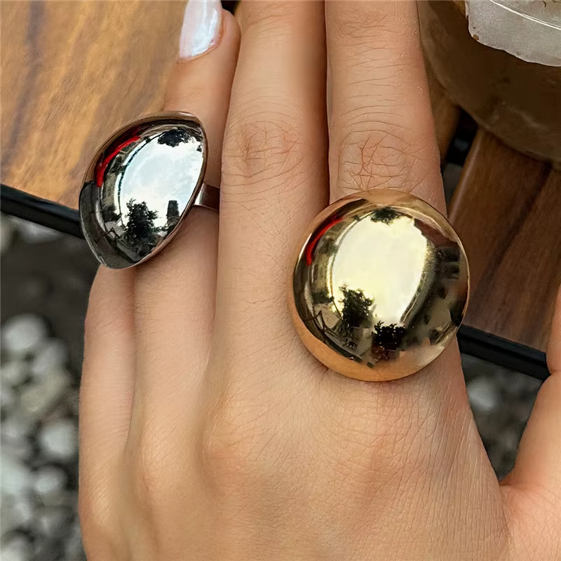 Bague dôme punk large et lisse pour femmes et hommes